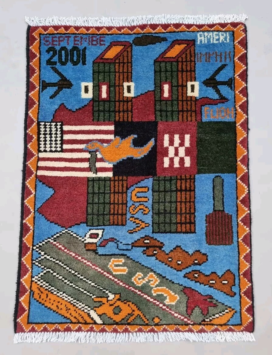Hand Afghan Knotted War Pictorial Balouch Wool Area Rug 80x60 cm gallery