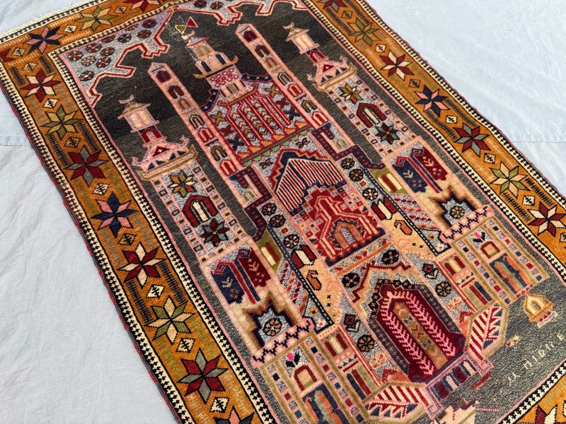 Antique Afghan Hand Knotted Wool Mosque Design Tribal Rug Rare Vintage Area Rug gallery