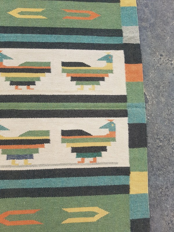 Vintage Traditional Handmade Scandinavian Style Wool Multicolor Kilim 4.5x2.7 ft gallery
