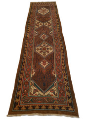 Hamedan Camel-Hair runner, Brown Ivory Lozenge Medallion – 3’0″ x 11’4″