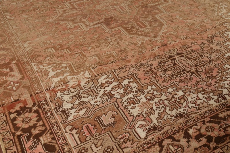 Vintage Pink/ Dark Brown Handmade Geometric Heriz Living Room Rug Carpet 8x11 gallery