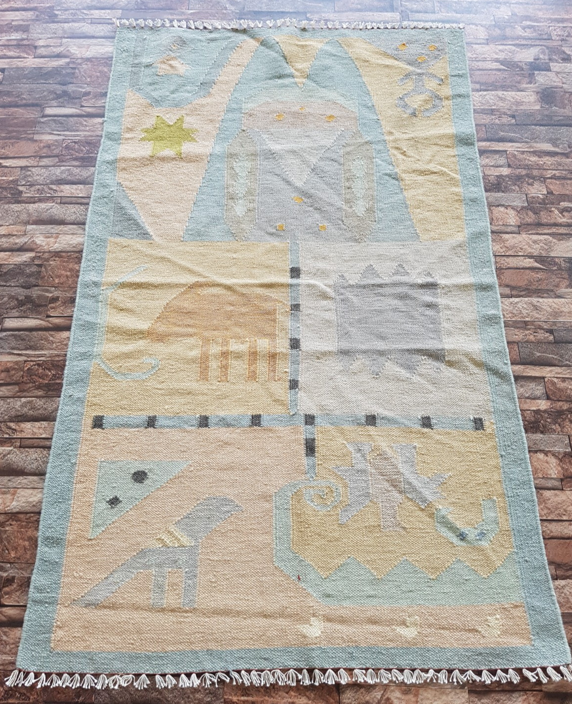 Vintage Handmade Swedish Pictorial Wool Kilim Rug 149x91 cm gallery