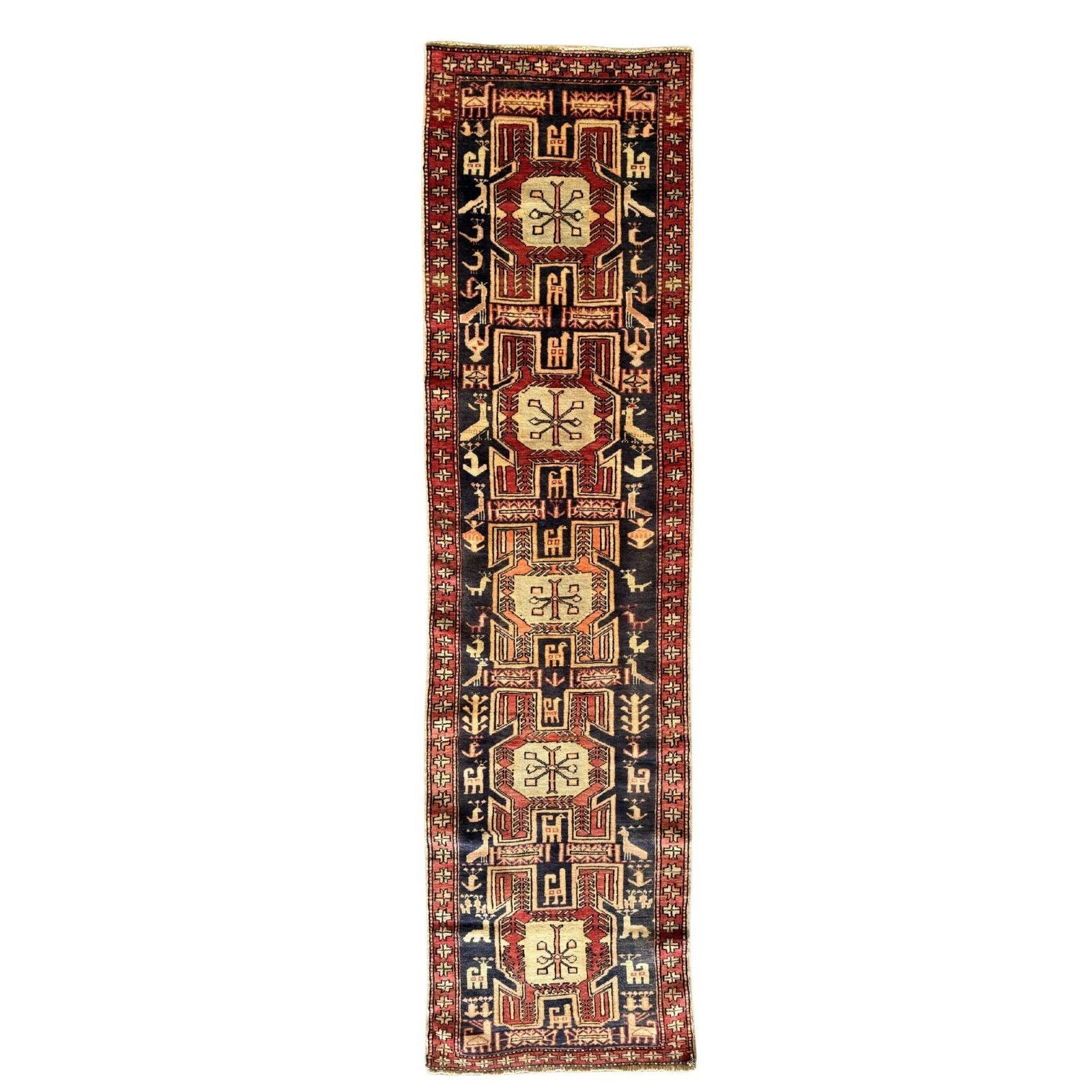 VINTAGE KAZAK RUNNER, HAND MADE HALLWAY WOOL CAUCASIAN RUG CARPET 7'1" X 2'5" gallery