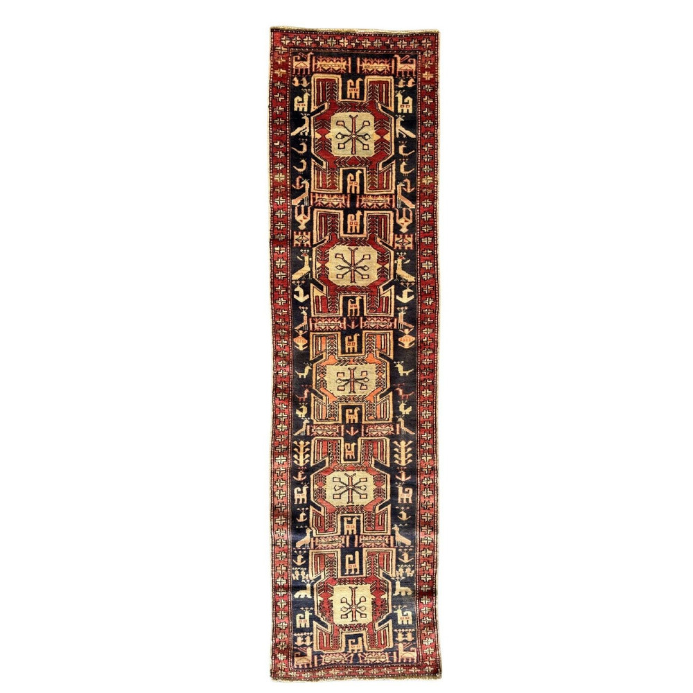 VINTAGE KAZAK RUNNER, HAND MADE HALLWAY WOOL CAUCASIAN RUG CARPET 7'1" X 2'5"