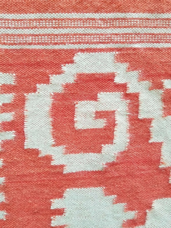 Fine Vintage Traditional Hand Made Oriental Wool Pink Orange Kilim 212x156cm gallery