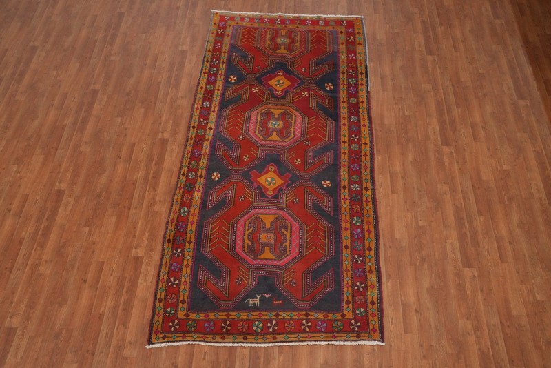 Tribal Wool Carpet Red & Blue Handmade Oriental Runner Rug 5x10 Ft Hallway Rug gallery