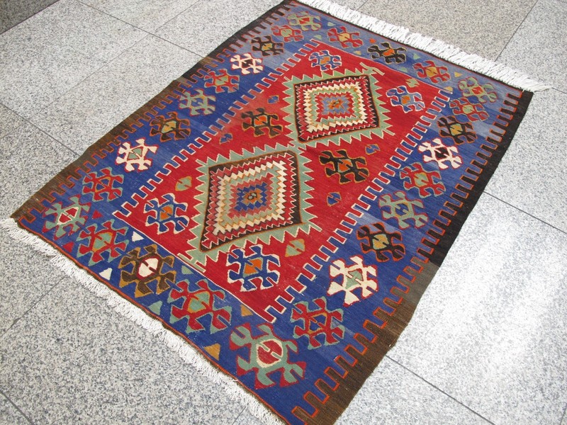 Vintage Turkish Kilim Rug 4x5 ft 1970s Anatolian Nomadic Farmhouse Handwoven gallery