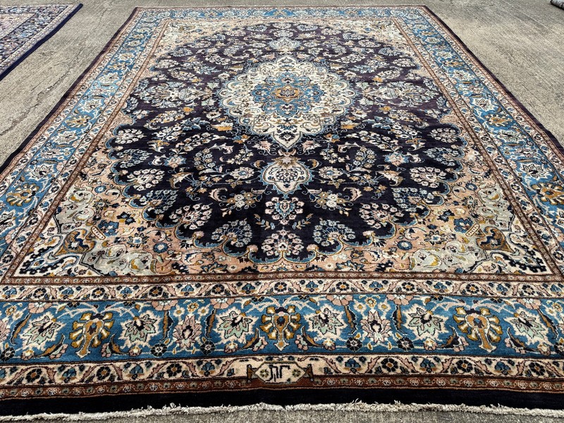 BLUE VINTAGE RUG SIGNED 10x13 antique hand-knotted handmade green navy big 10x14 gallery