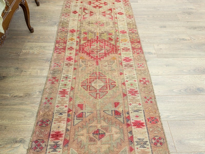 Vintage Turkish Hand-Knotted Oushak Rug - Wool Pastel Extra Long Runner 3x16 ft gallery