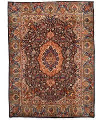 Handmade Pictorial Oriental Rug Thick Pile Purple-Navy Dining Carpet 10X13 ft