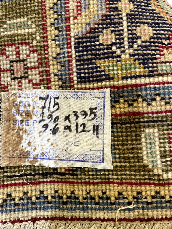 Antique Oriental Hand-Knotted Wool Area Rug Red/Navy Blue/Green 9'6" x 12'11" gallery