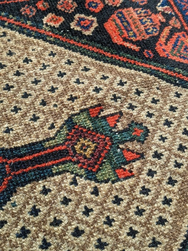 Antique 15' x 3' Runner Rug Geometric Red Tan Blue Brown Distressed gallery