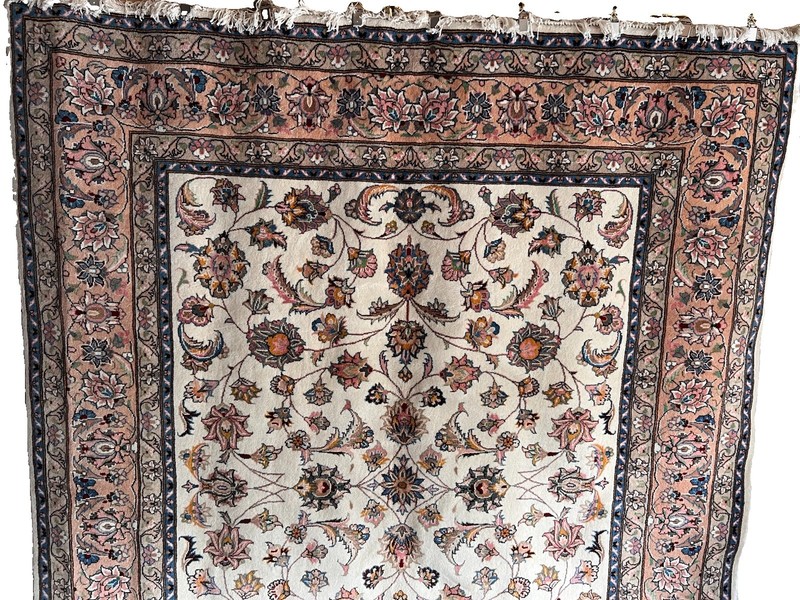8 ft. X 6 ft. 7 in. FINE HANDMADE IVORY FIELD ALL-OVER FLORAL DESIGN TAB-RIZ RUG gallery