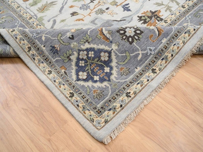 Light Gray, Denser Weave, Soft Wool,Floral Motifs Oushak Rug 14x18 ft gallery