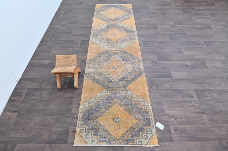 Vintage Turkish Runner Rug 3x10ft Wool Anatolian Handmade Hallway Oushak ORANGE gallery