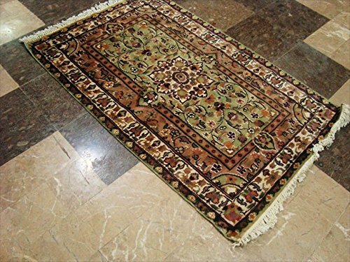 Area Rug Green Ivory Touch Rectangle Hand Knotted Wool Silk Home Carpet (4x2.6)' gallery