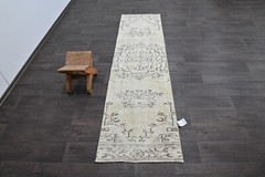 Vintage Turkish Runner Rug 2x8ft Wool Anatolian Handmade Hallway Oushak BEIGE