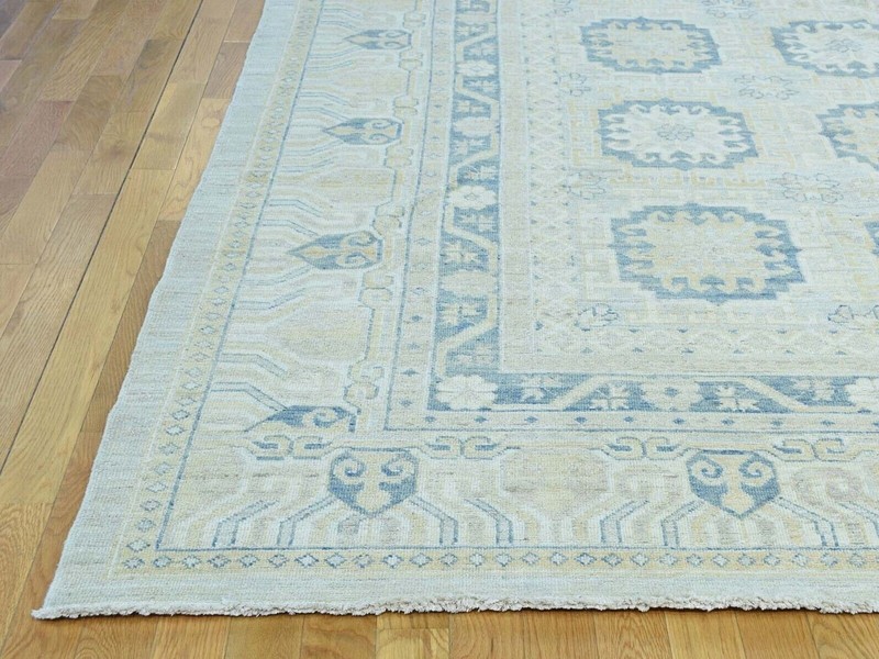 13'1"x17'7" White Wash Khotan Design Hand Knotted Pure Wool Oriental Rug gallery