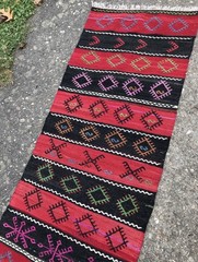 Vintage Turkish Kilim Runner Rug Handmade Flatweave Striped Wool 25″x82″
