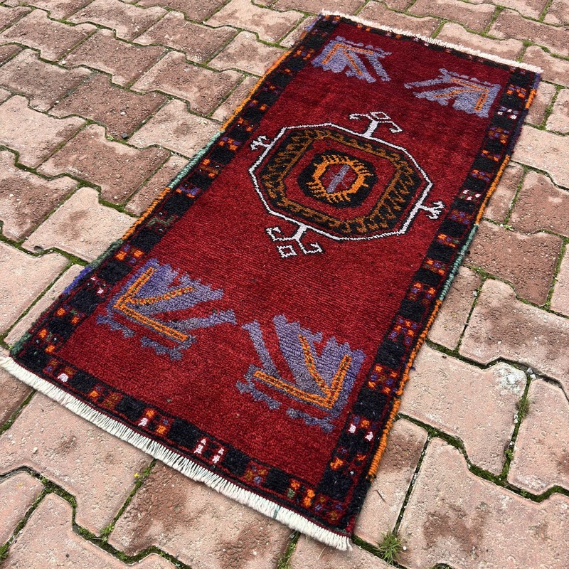 2x4 Ruby Red Black Lavender Turkish Vintage Wool Handmade Rug - Tariff Free gallery