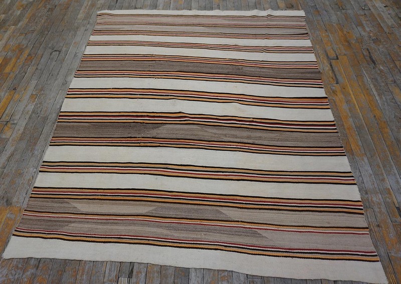 5'x6' Antique Striped Native American Flatweave Navajo Light Ivory Color Rug gallery