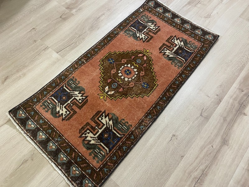 Vintage Handwoven Turkish Rug 1.7x3.5 Ft Wool Village Folk Art Accent Carpet gallery
