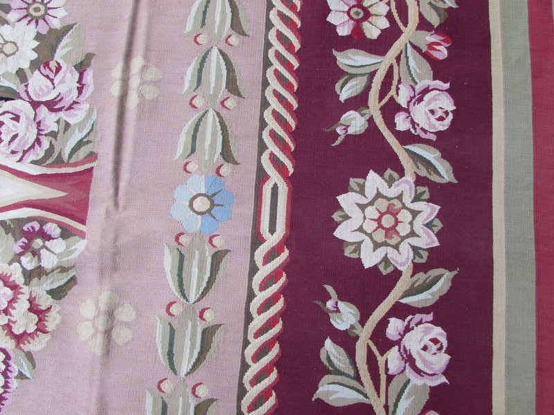 Old Hand Made French Design Wool Burgandy Mauve Original Aubusson 368X281cm gallery
