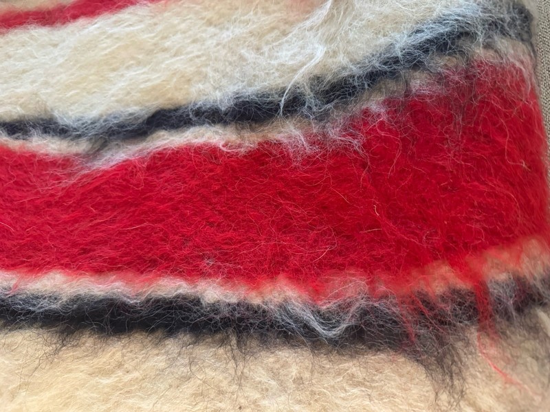Vintage Hand Woven Striped Turkish Mohair Wool Shaggy Rug 5’x7’ Knotted Fringe gallery