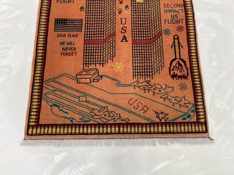 #599 Handmade rug 9/11 twin towers War Rug Afghan War Rug Handicrafts 128x95 Cm gallery