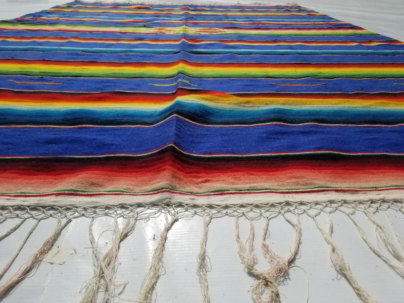 Vintage Traditional Handmade Mexican Saltillo Serape Wool Multi Kilim 7.7x5.7ft gallery