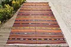 Turkish Kilim 6×12 Handwoven Sivas Natural Wool Cicim Tribal Kilim Rug 196x376cm