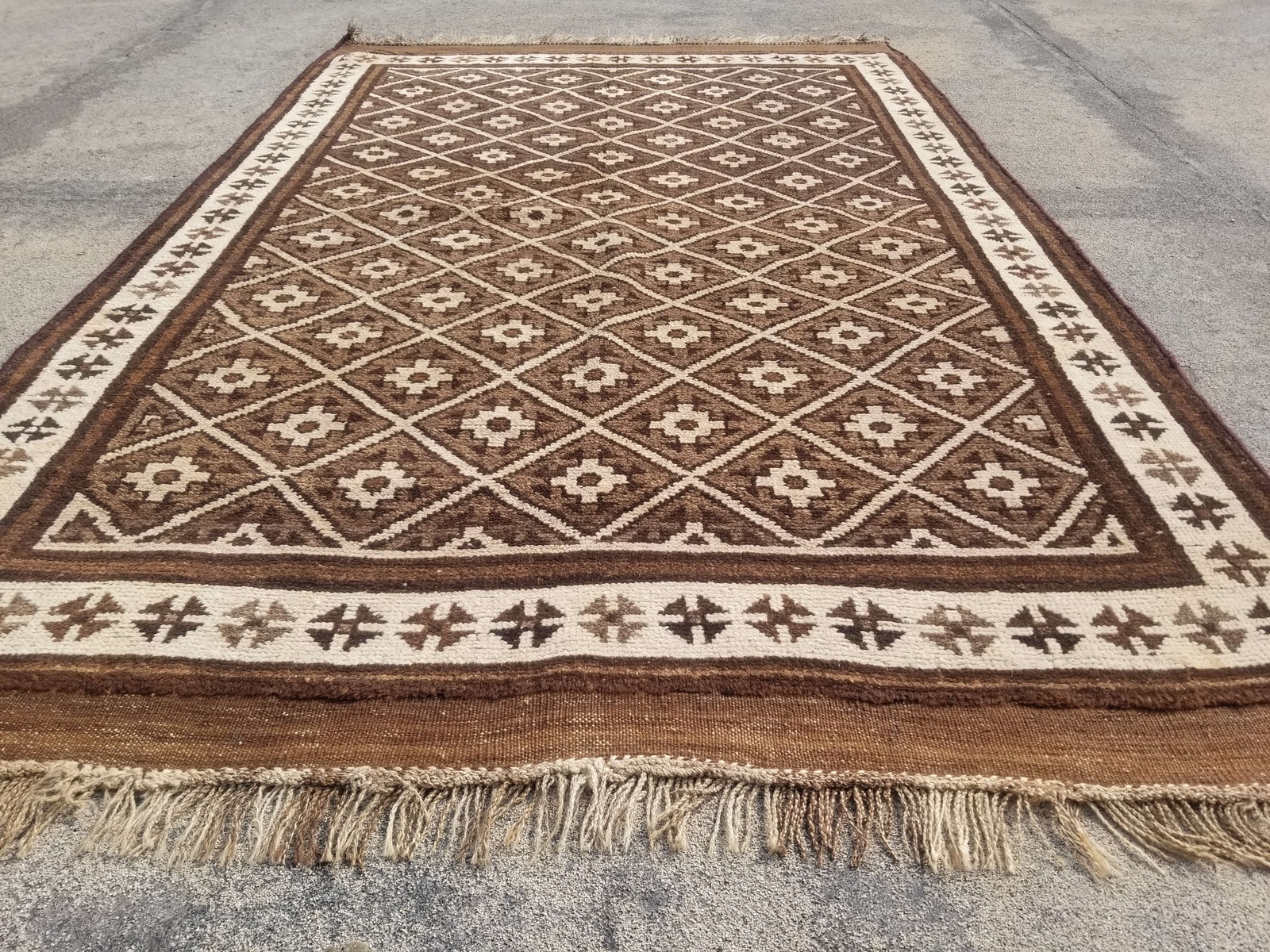Distressed Authentic Hand Knotted Vintage Afghan Turkmen Wool Area Rug 6.7x4.4ft gallery