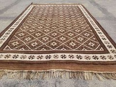 Distressed Authentic Hand Knotted Vintage Afghan Turkmen Wool Area Rug 6.7×4.4ft