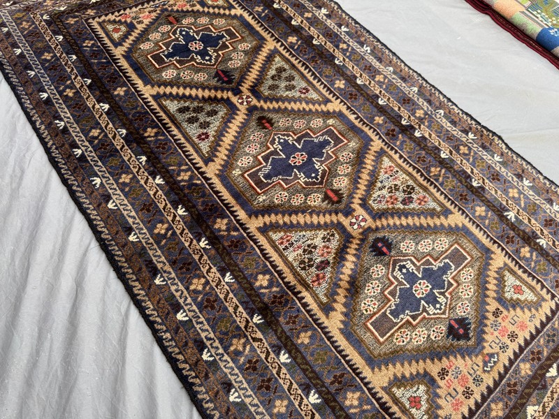 4x7 Vintage Afghan Hand-Knotted Wool Rug Blue Tribal Geometric Soft Area Rug gallery