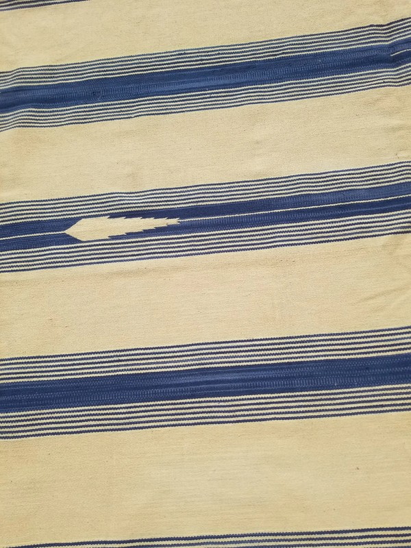 Vintage Traditional Handmade Blue & White Striped Dhurrie Wool Kilim 10.2x6.4ft gallery