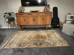 Vintage Turkish Carpet Rug Wool Hand Knotted mid century Retro OUSHAK Neutral