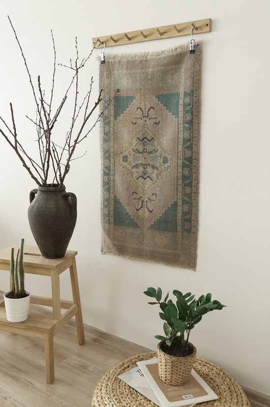 Vintage Turkish Small Rug Handmade Wool Door Mat Tribal Geometric 2x3 ft gallery
