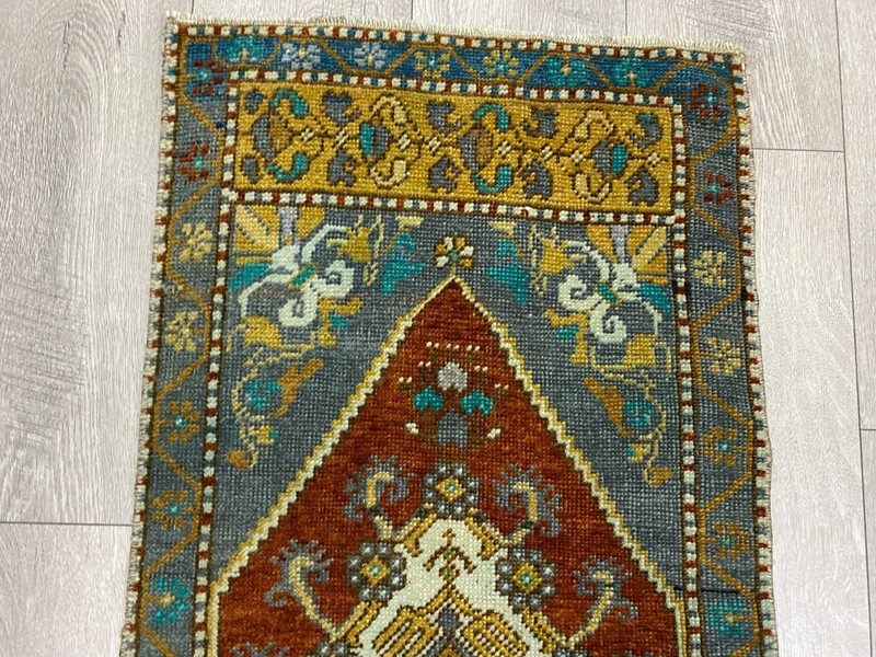 Small Vintage Oushak Rug Handwoven Turkish Wool Runner 1.6 x 3.7 ft gallery