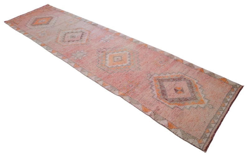 Turkish Runner Rug HandMade Wool Long Hallway Rug PINK Kitchen Decor 3x12.3 ft gallery