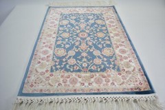 Oriental Blue Bamboo Silk Rug, 1.6×2.3ft, Small Blue Silk Rug With Antique Look,