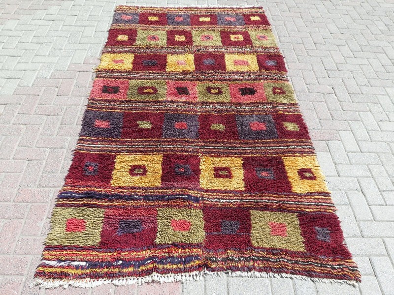 Vintage Turkish Shaggy Carpet Long Hair Rug Wool Tulu Carpet Mohair Rug 58"X107" gallery