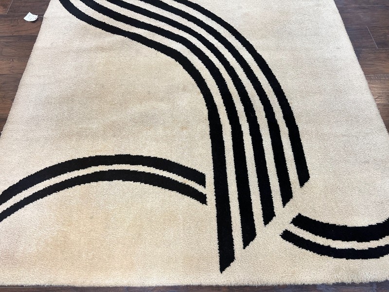 Modern Rug 6x9, Cream and Black, Abstract Pattern gallery