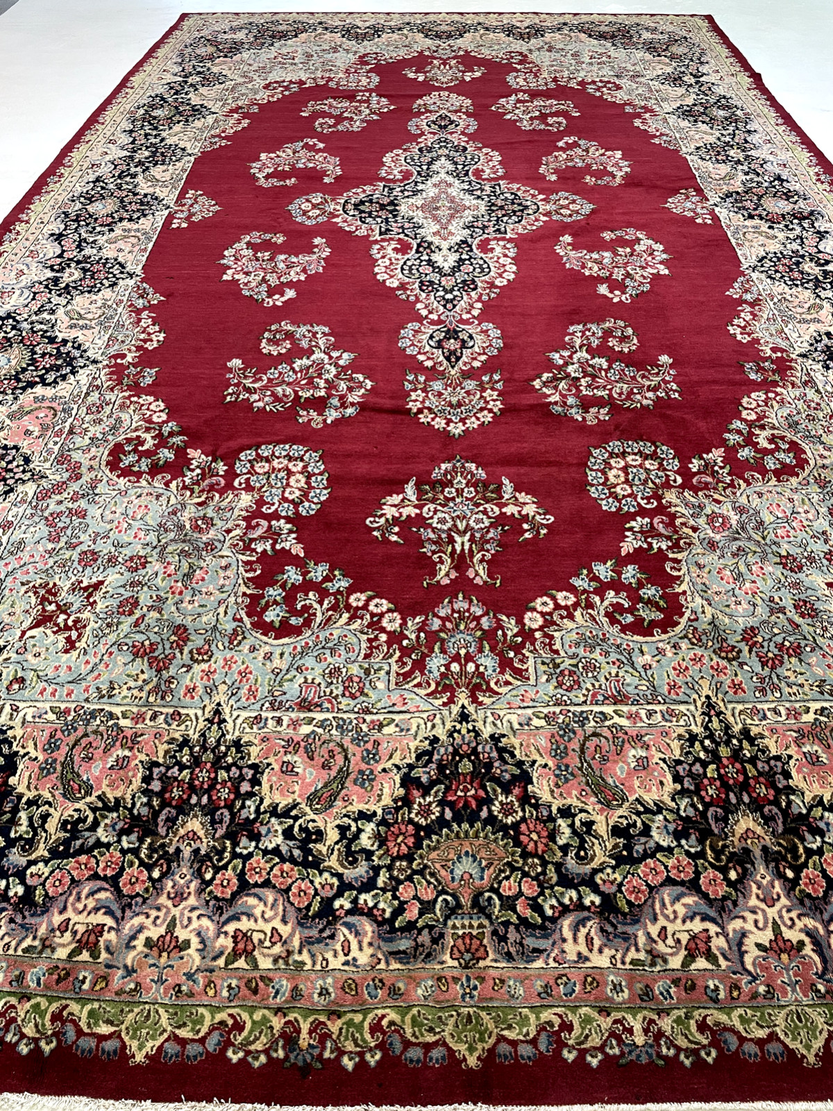 Antique Oriental Hand-Knotted Wool Area Rug Red/Salmon/Blue/Green 9'9" x 17'5" gallery