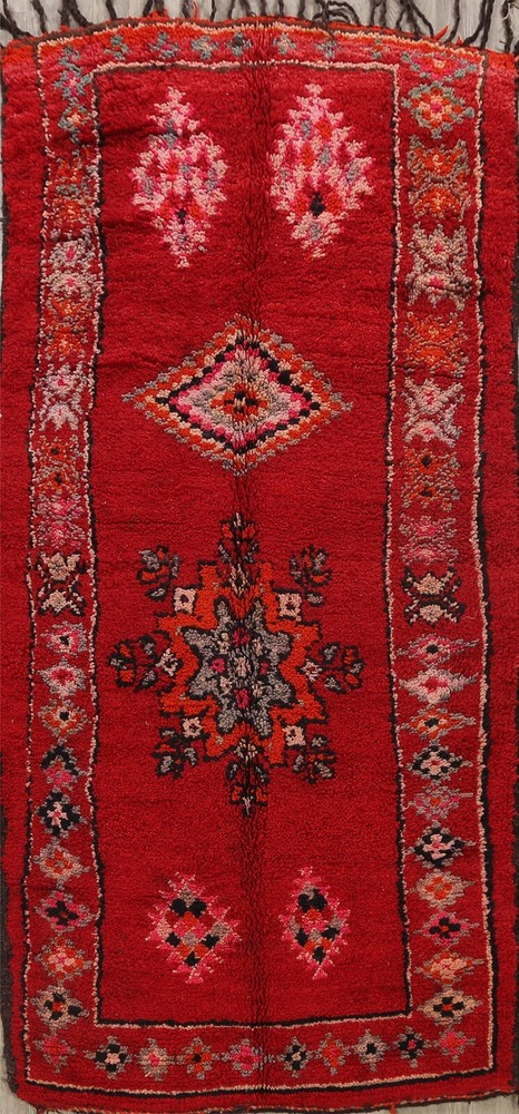 Vintage Authentic Moroccan Vegetable Dye Hand-knotted Oriental Area Rug 5x10 RED