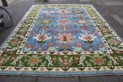 Vintage Traditional Hand Made Turkish Oushak Oriental Wool Blue Carpet 349x257cm