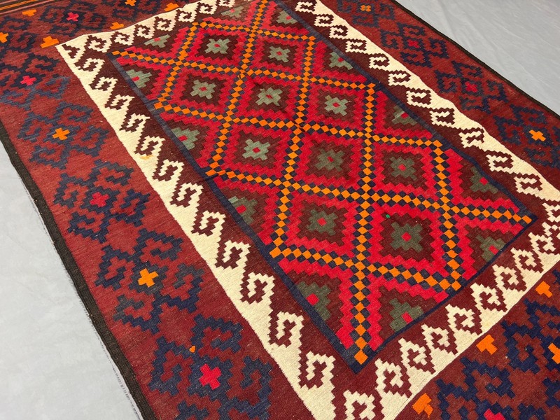 6x9 Vintage Afghan Hand-Woven Kilim Rug, Tribal Geometric Wool Flatweave Rug gallery
