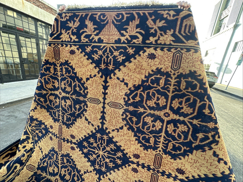 Auth: 1920 Antique RUG GREEK ISLANDS SPARTA MASTERPIECE GOLD & BLUE 10X15 gallery
