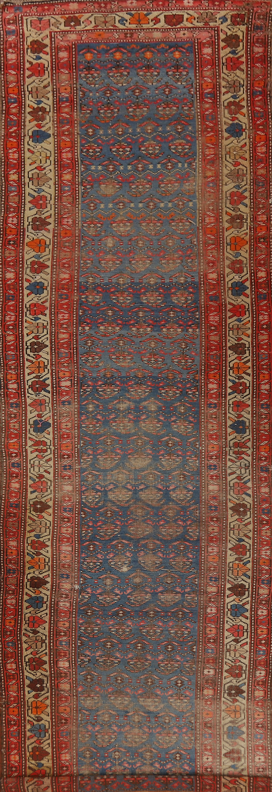 Pre-1900 Handmade Rug Blue Wool Vegetable Dye Heriiz Bakhshayesh Runner Rug 3x15 gallery
