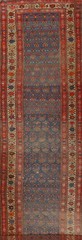 Pre-1900 Handmade Rug Blue Wool Vegetable Dye Heriiz Bakhshayesh Runner Rug 3×15