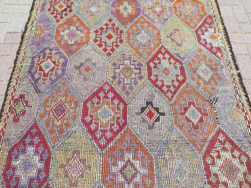 Tribal Vintage Sardes Kelim, Turkish Handwoven Wool Multicolor Rug 57"x76" gallery